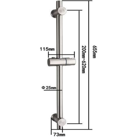 Barre de douche en acier inoxydable 304 – Hauteur réglable 660 mm – Rotation 360° – Finition brossée résistante à la corrosion
