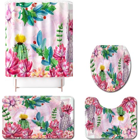 Tapis de sol de toilette avec motif floral frais, ensemble de 4 (1/4)