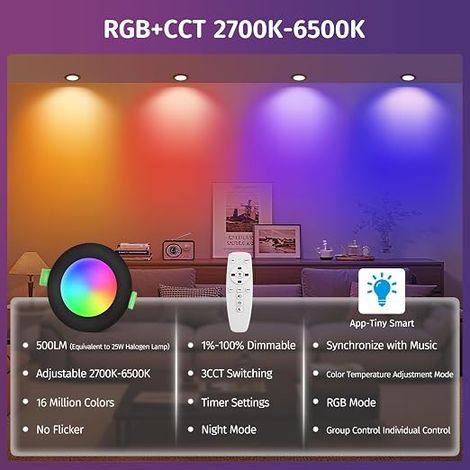 Spots LED Encastré RGB Bluetooth Noir (1/4)