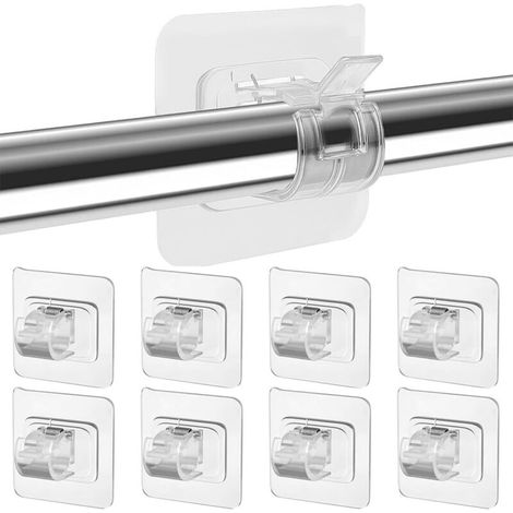 8 Pièces Support Tringle Rideaux sans Percage, Crochet Rideau Adhesifs,Supports pour Tringles à Rideaux Auto-AdhéSifs,Support AméLioré Rideaux,pour la Maison, la Salle de Bain(Transparent) (1/5)
