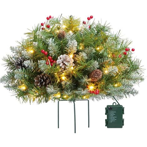 Urne de sapin de Noël artificielle pré-éclairée, aiguilles de pin givré, sensation réelle de sapin de Noël avec lumières et piquet de trépied, jardinières de vacances résistantes aux intempéries pour (1/5)