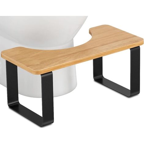 Tabouret de Toilette en Métal et Bois, Tabouret de Salle de Bain pour Adultes, Tabouret de Pot Imperméable et Antidérapant, Tabouret de Toilette Portable Sain, Noir