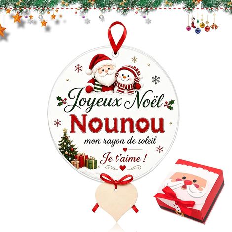 Cadeau Nounou Noel Boule Acrylique avec Cœur À Écrire Et Ruban (1/5)