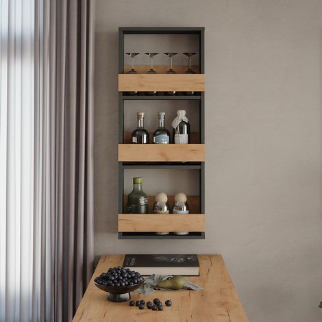 Scaffale a muro Repose, Quercia dorata/antracite, 40 x 98 cm, Vicco