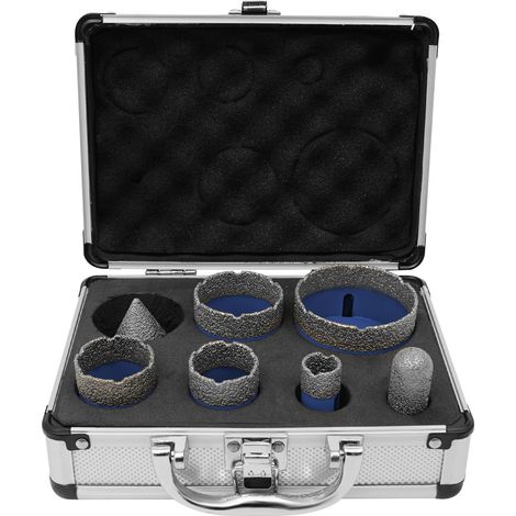 Lot de 7 forets diamantés pour carrelage (20/35/40/50/68 mm) et fraise diamantée à queue (20 mm) avec foret à chanfreiner (50 mm), bleu (1/5)
