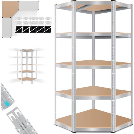MASKO® Estantería de almacenaje para cargas pesadas 180x75x40cm hasta 875 kg 5 estantes regulables estantería esquinera Plata