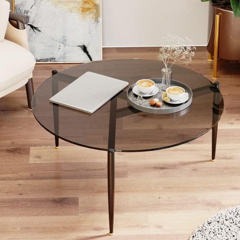 Unho – Table basse ronde en verre trempé 80 x 40 cm – Structure en fer – Design moderne pour salon et bureau – Capacité 50 kg