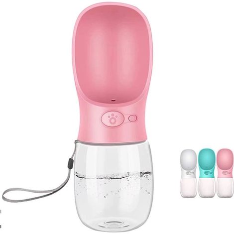 MINKUROW Pet Water Dispenser Antibatterico Food Grade A Prova Di Perdite Dog Cat Outdoor Travel Drink Bottle Bowl-350ml Dog Gift (Rosa) (1/5)