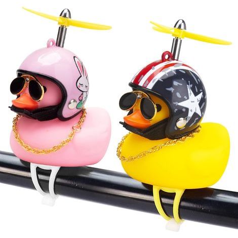Ornements de voiture canard en caoutchouc rose et jaune, sonnette de vélo canard, décorations mignonnes de canard pour tableau de bord de voiture, cornes de vélo canard à presser avec casque à hélice, (1/5)