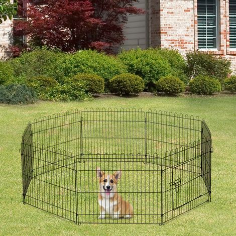 PawHut Welpenlaufstall 8-TLG Welpenauslauf mit 8 Gitterplatten Tür Schutzplane Freilaufgehege 61cm hoch Welpengitter Laufstall für Haustiere Hund Katze Welpe Laufgitter für drinnen und draußen