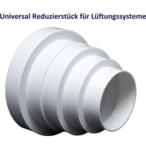 Union – Réducteur VMC rond en PVC pour diamètres 80-150 mm – Résistant à la corrosion – Ventilation efficace jusqu'à 65 °C (1/3)