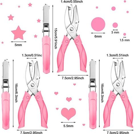Set di 5 perforatrici a foro singolo, perforatrice singola in metallo, pinza perforatrice con impugnatura morbida, per etichette di carta, biglietti, album di ritagli e altri lavori manuali. (1/2)