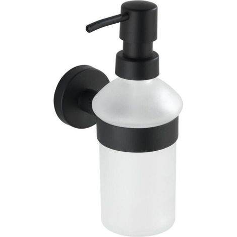 Wandmontierter, mattschwarzer Seifenspender, 210 ml, Edelstahl-Design, Seifenhalter für Bad/Küche, kein Bohren erforderlich, hochwertiges Satinglas, 7 x 18 x 11 cm, ideal für Flüssigseife und Desinfek