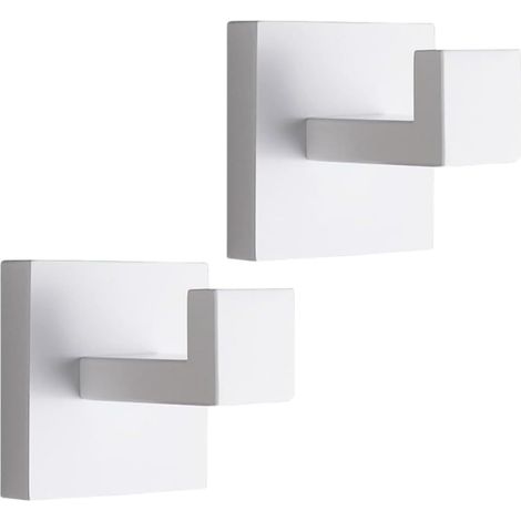 2 Pièces Crochet Serviette Patère Mural Carré SUS 304 Acier Inoxydable de Salle de Bain, Métal Accroche Torchon Muraux Pour Cuisine Peignoirs Manteaux Chapeaux Vêtements Robe (Blanc)