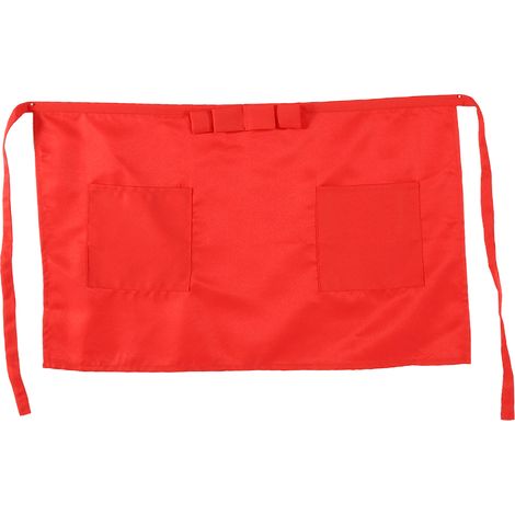 Solid Color Kitchen Cooking Half Waist Apron With Bowknot and Two Pockets Red