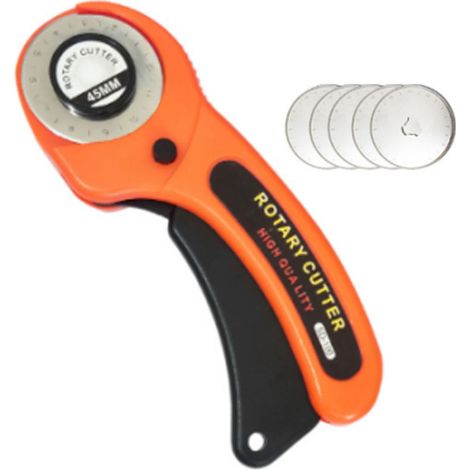 Lot de 5 lames rotatives de coupe de tissu, coupe-rotatif ergonomique avec verrouillage de sécurité, acier inoxydable (1/5)