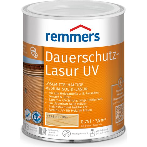 Remmers Dauerschutz-Lasur UV farblos, 0,75 Liter, Holz UV-Schutz für außen, auch für helle Farbtöne und farblos UV+, blockfest, wetterbeständig