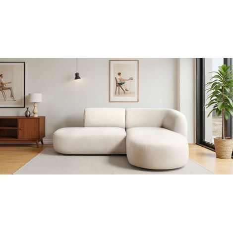 Ecksofa Designersofa BABETTE in Stoff Lins Creme Ottomane Rechts