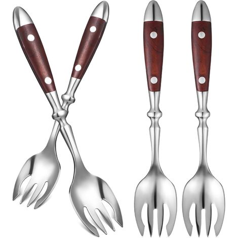 Fourchettes À Salade En Acier Inoxydable Fourchettes De Table Réutilisables Ustensiles De Service À Manche En Bois Pour Dessert Fruits Riz Et Repas Quotidiens (1/5)