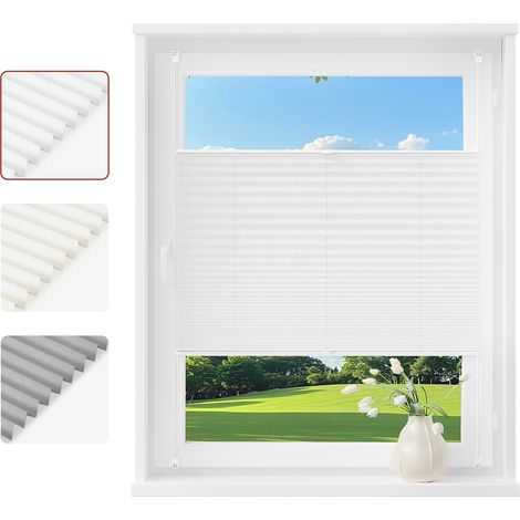 WOLTU Tenda Plissettata - Klemmfix - EasyFix - Senza Foratura - Protezione dal Sole e della Privacy - Finestre e Porte - Veneziana a Rullo Bianco 80x150 cm