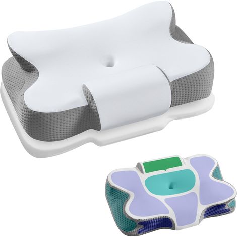 SONGMICS Cuscino Letto Cervicale, Memory Foam, Guanciale Ergonomico, Regolabile, per Chi Dorme sul Lato, sulla Schiena e sulla Pancia, con Tocco Fresco, Bianco Nuvola e Grigio Tortora TBP051G201 (1/5)
