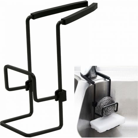 Black Kitchen Sponge Holder Hanging Organizer - Waterproof Metal Sink Rack No Drilling Required Sink Storage for Sponge Soap Brush Storage Drain Sponges Dishcloths (1/5)