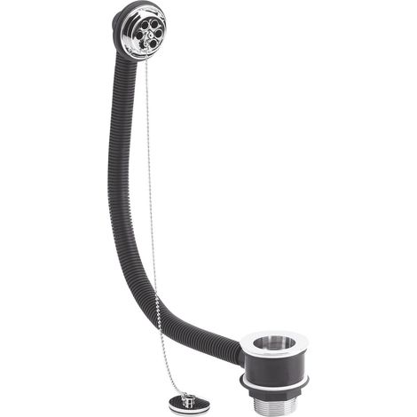 Bath Waste with Overflow, Brass Plug & Ball Chain, for Baths up to 5mm - Chrome
