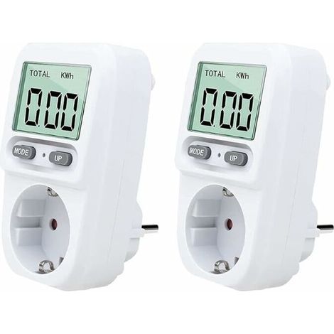 2PC Wattmetre Prise, Intelligente Portable Prise Compteur D'énergie avec L'écran D'affichage à Cristaux Liquides, Protection Contre Les Surcharges, Puissance Maximum 3680W, pour Domicile (1/5)