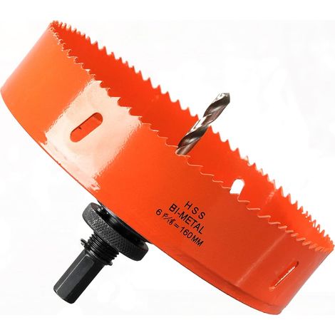 Scie Cloche Bi-métal 160 mm, M42 HSS Bimétallique Scie Trèpan avec Foret de Centrage pour Robuste Perceuse à Percer pour Fer, Aluminium, Bois, Cloison Sèche, Tuyau, Panneau de Fibres de Bois/Orange (1/5)