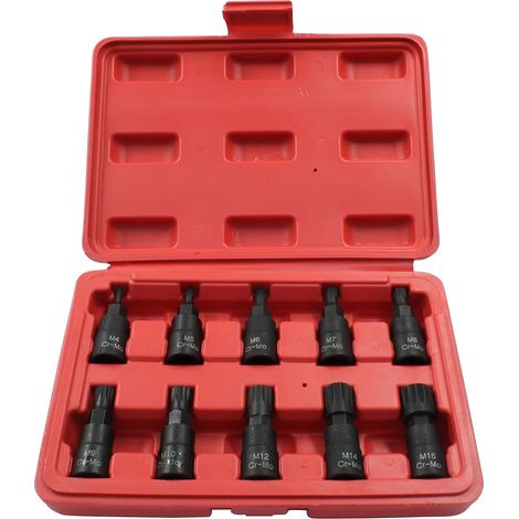 Jeu de 10 clés à douille carrées à triple denture M4-M16 - Entraînement 3/8", acier Cr-Mo - Idéal pour les bricoleurs et les professionnels