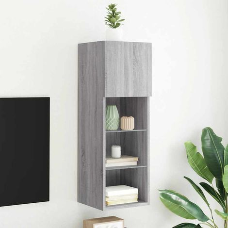 Meuble TV mural LED RVB en bois d’ingénierie et verre, sonoma gris, 30,5 x 30 x 90 cm - PANGIVO (1/5)