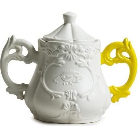 1 bol à sucre en porcelaine jaune, design Versailles avec anses fluo, style rococo contemporain, pour service thé ou café