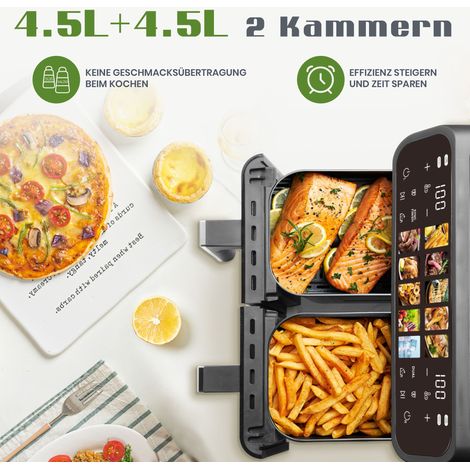 Friteuse à air chaud 9L XXL double compartiment, friteuse électrique avec écran LED, temps et température réglables 80-200℃ pour une cuisson facile, friteuse 10-en-1 pour famille (1/5)