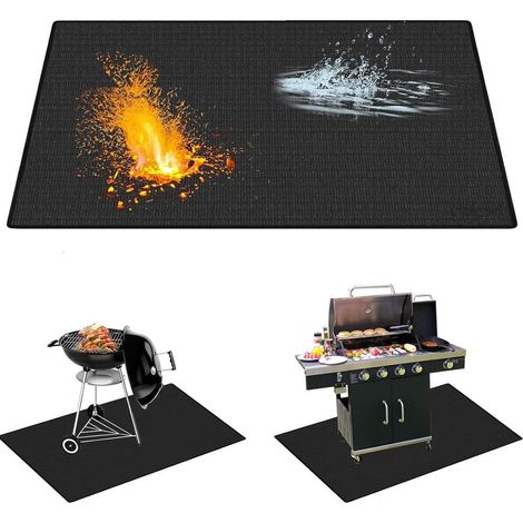 Tapis Barbecue Sol Extérieur, Rectangulaire Ignifuge 76x122cm (30x48″), Anti-feu, Résistant à la Chaleur, Pour Brasero, Pelouse, Terrasse, Camping, Noir (1/5)