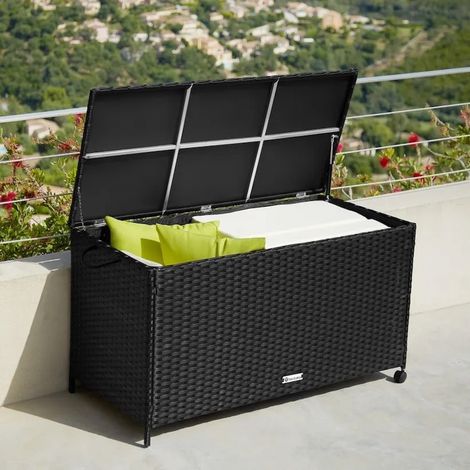 Coffre de rangement noir 297L avec cadre en aluminium et roues dimensions 117x54x64cm (1/5)