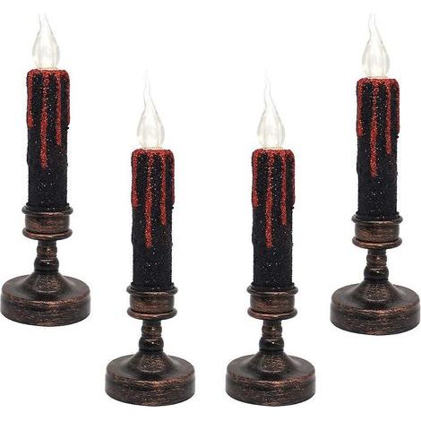 Lámpara LED con forma de vela de 5,5 x 20,5 cm, 2 pares de velas sin llama para Halloween, funcionan con pilas. (1/5)