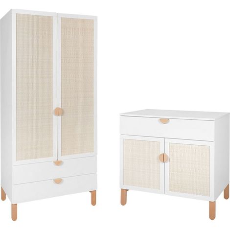 2-türige Kommode und 2-türiger Schrank Bellamy Laurie Weiß und Holz (1/5)