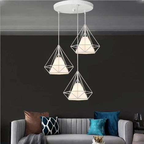 Retro Lustre Suspension Luminaire Industrielle Blanc Lampe Luminaire Vintage en Fer Forge avec Abat-jour pour Salon Chambre (1/4)