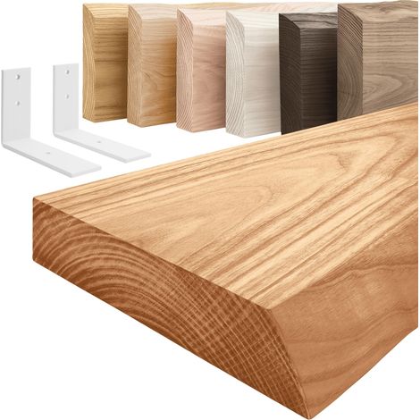 LAMO Manufaktur étagère murale en bois massif, irrégulier, étagère de rangement Basic, bois foncé / équerre blanche 80cm, LW-01-A-004-80LW