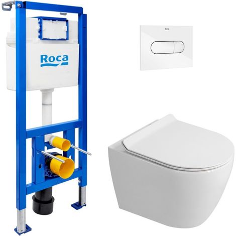 WC-Set Vorwandelement + Wand-WC spülrandlos Ceramia PixL mit SoftClose-Sitz + Platte (ROCEPXWT01-IN)