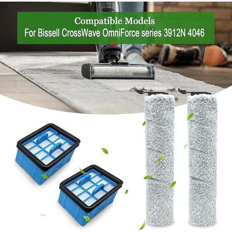 Vordere Bürstenwalze + Filter für Bissell CrossWave OmniForce Serie 3912N 4046 Nass- und Trockensauger, Ersatzteile, Zubehörset: 2 Bürstenwalzen + 2 Filter (1/5)