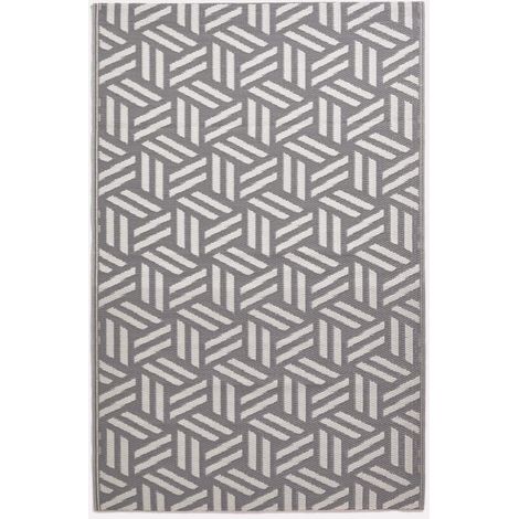 HOMESCAPES Outdoor Rug Waterproof, Grey Luna Geometric, 120 x 180 cm