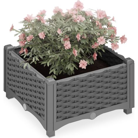 Jardinière, Aspect rotin, H x L x P : 23 x 40 x 40 cm, pour Le Balcon, Le Jardin ou la terrasse, Grise (1/5)