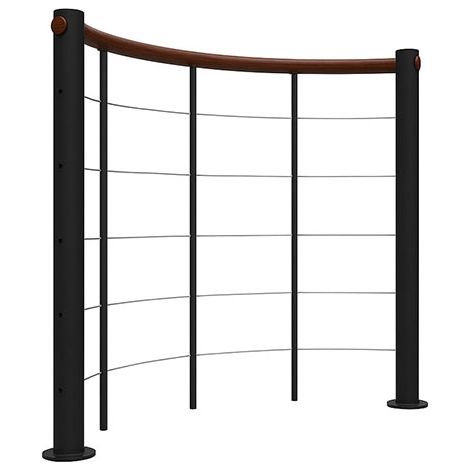 Rundes Brüstungsgeländer - Schwarz - Thermolackierter Stahl - Länge 1m - Handlauf aus Holz - Ø140cm - RE-U-SLM-NN-140