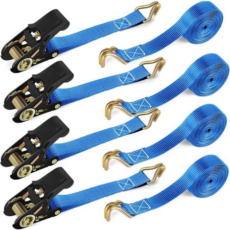 800 kg Ratchet Straps with Hooks, Heavy-Duty Ratchet Straps, Tie-Down Straps with Adjustable Cam Buckles, Belt Tie-Down Straps for Motorcycles, Cars, Trailers, Household (4 Pieces/Blue) MUMU (1/4)