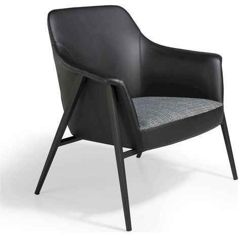 Fauteuil de salle à manger rembourré en tissu et similicuir structure acier - Noir, gris foncé (1/5)
