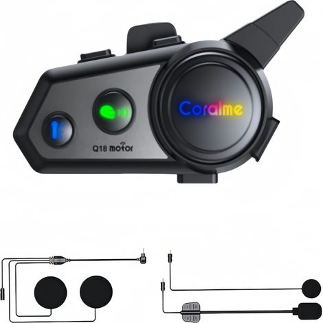 HK&Hanker Casque Bluetooth moto Q18 Intercom pour 2 motards, portée 1200M, partage de musique, assistant vocal IA (1 pièce) (1/5)