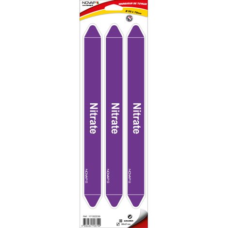Planche de 3 marqueurs de tuyauterie 355 x 37 mm pour Ø 50 à 70 mm - Nitrate - 4708799