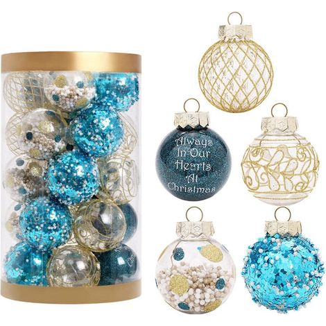 Lot de 25 boules de Noël bleu et doré de 6 cm, incassables, décorations pour sapin, fêtes et mariages (1/5)