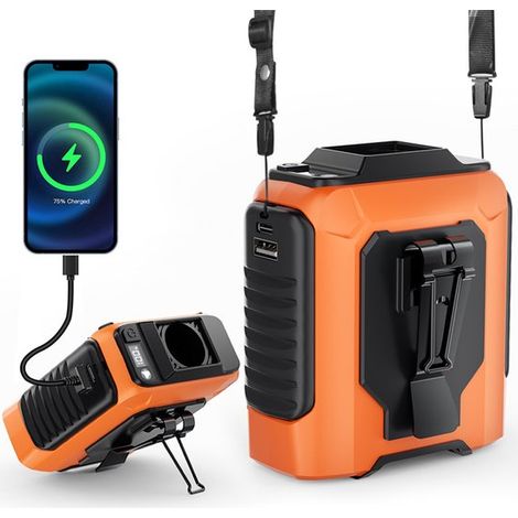 Mini ventilatore, mini ventilatore, ventilatore da vita, ventilatore portatile per campeggio, lavoro, ventilatore ricaricabile USB da 3600 mAh, 5 velocità del vento, con funzione torcia (1/5)